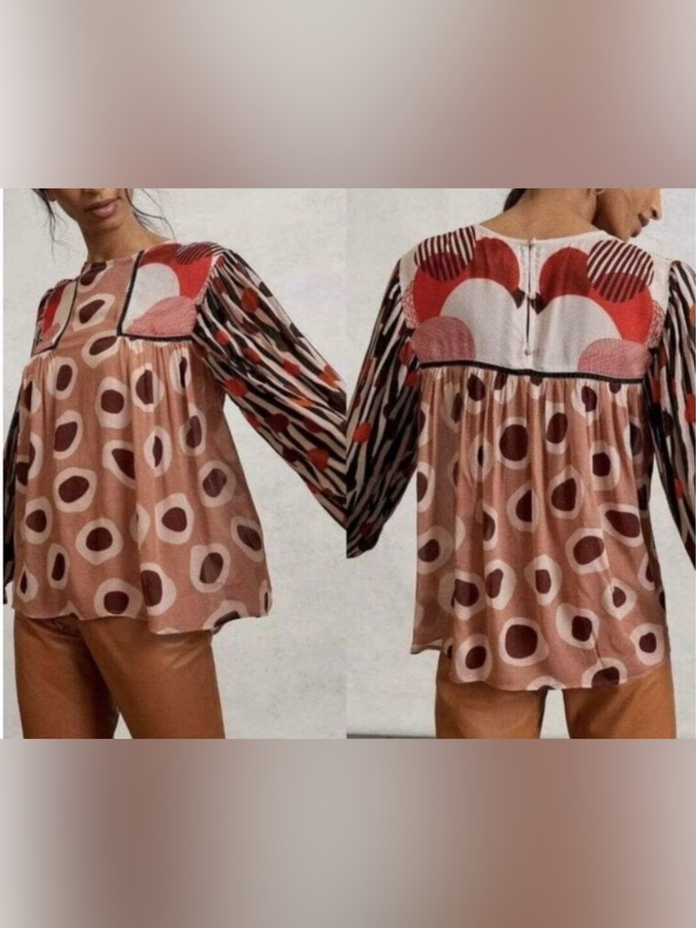 Bl^nk London Anthro Miranda Peasant Blouse Top Mixed Print Size M Avant Garde